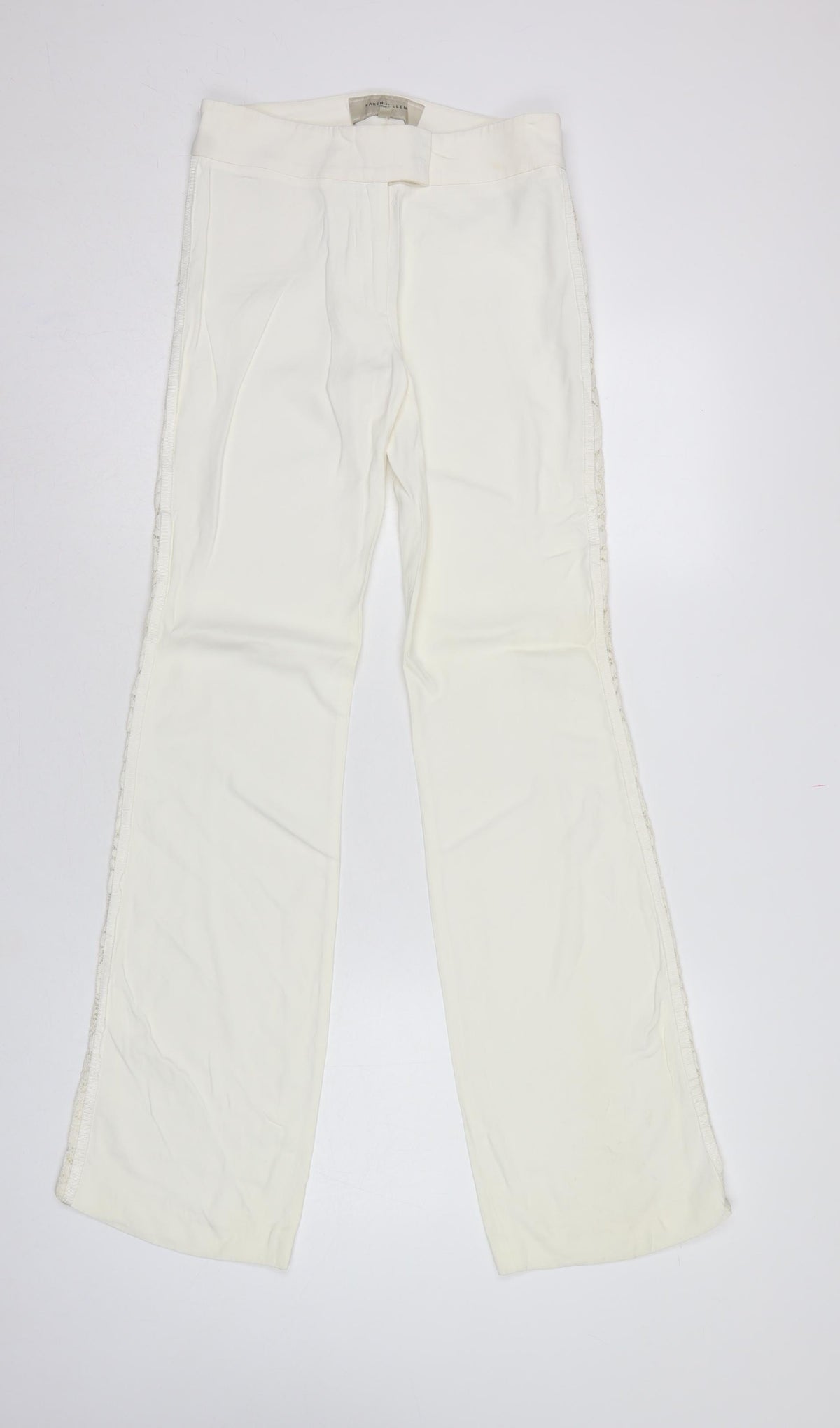 Karen Millen Women Ivory UK 8 Flared Lace Trim Trousers