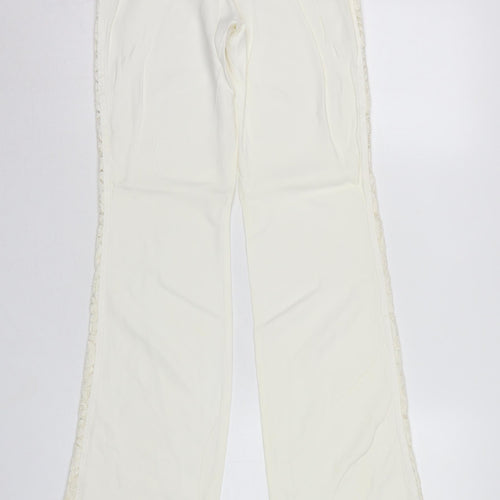 Karen Millen Women Ivory UK 8 Flared Lace Trim Trousers