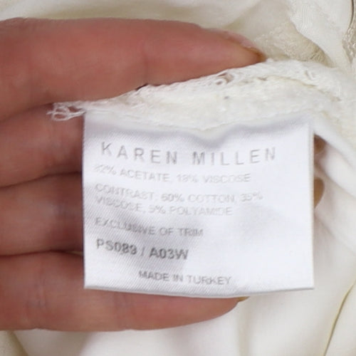 Karen Millen Women Ivory UK 8 Flared Lace Trim Trousers