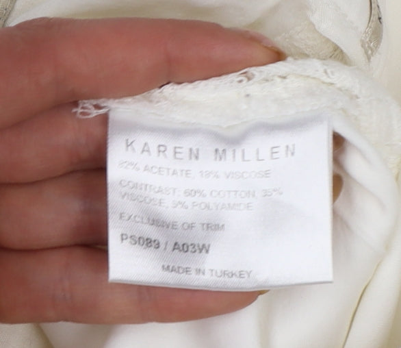 Karen Millen Women Ivory UK 8 Flared Lace Trim Trousers