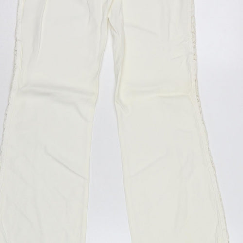 Karen Millen Women Ivory UK 8 Flared Lace Trim Trousers