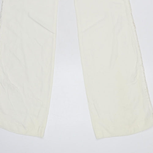 Karen Millen Women Ivory UK 8 Flared Lace Trim Trousers