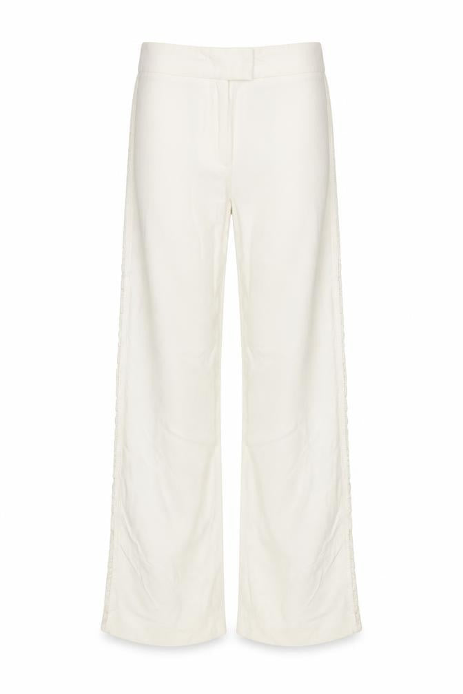 Karen Millen Women Ivory UK 8 Flared Lace Trim Trousers