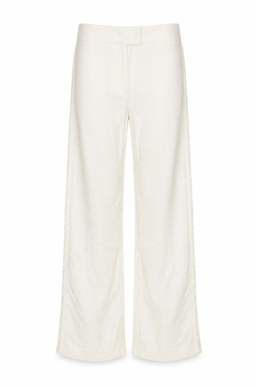 Karen Millen Women Ivory UK 8 Flared Lace Trim Trousers