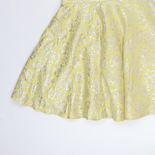 Miss Selfridge Women Yellow UK 12 Fit & Flare Floral Metallic Dress
