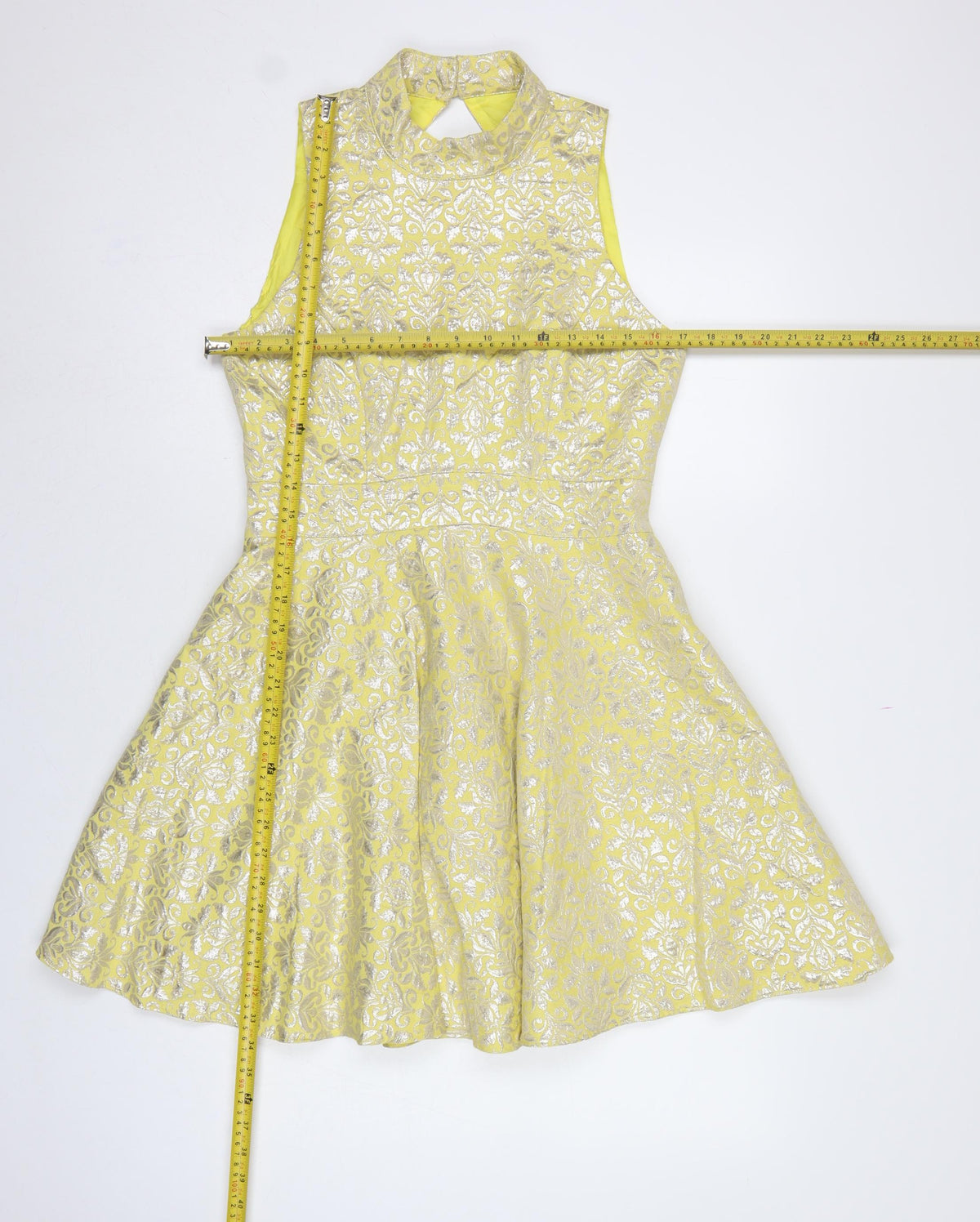 Miss Selfridge Women Yellow UK 12 Fit & Flare Floral Metallic Dress