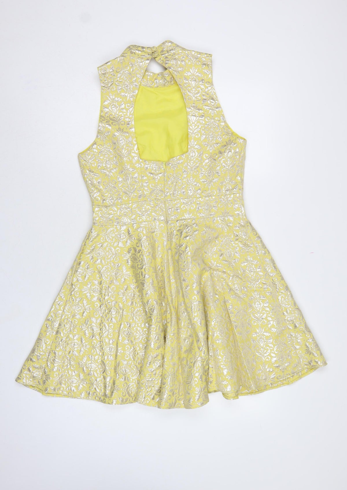 Miss Selfridge Women Yellow UK 12 Fit & Flare Floral Metallic Dress
