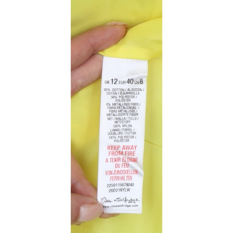 Miss Selfridge Women Yellow UK 12 Fit & Flare Floral Metallic Dress