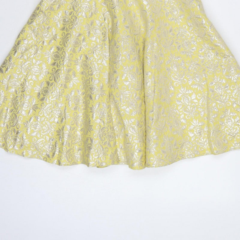 Miss Selfridge Women Yellow UK 12 Fit & Flare Floral Metallic Dress