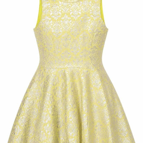 Miss Selfridge Women Yellow UK 12 Fit & Flare Floral Metallic Dress