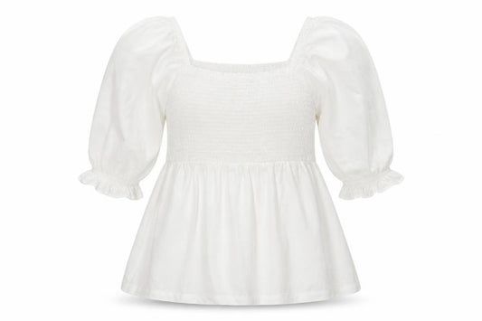 Marks and Spencer Women White UK 18 Smocked Puff Sleeve Tunic Blouse