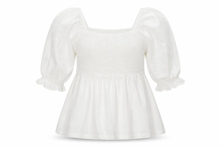 Marks and Spencer Women White UK 18 Smocked Puff Sleeve Tunic Blouse