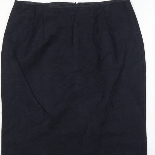 Hobbs Women Blue UK 16 Linen Cotton Knee Length Pencil Skirt