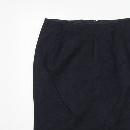 Hobbs Women Blue UK 16 Linen Cotton Knee Length Pencil Skirt
