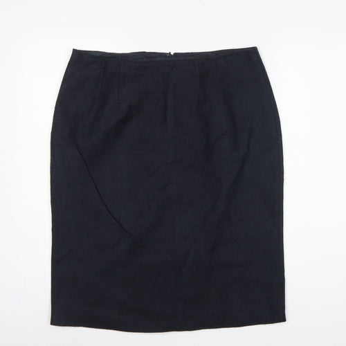 Hobbs Women Blue UK 16 Linen Cotton Knee Length Pencil Skirt