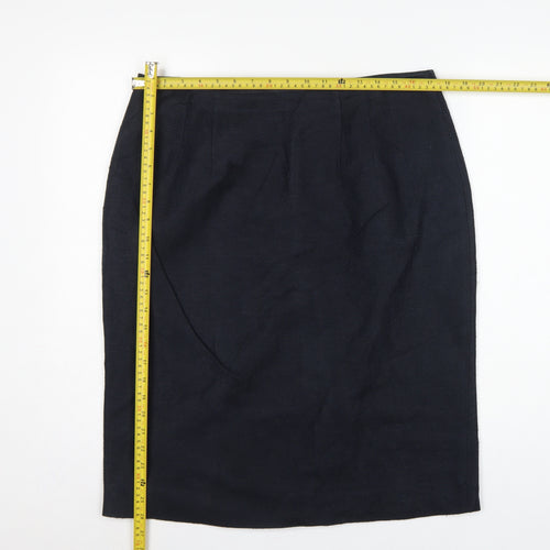 Hobbs Women Blue UK 16 Linen Cotton Knee Length Pencil Skirt