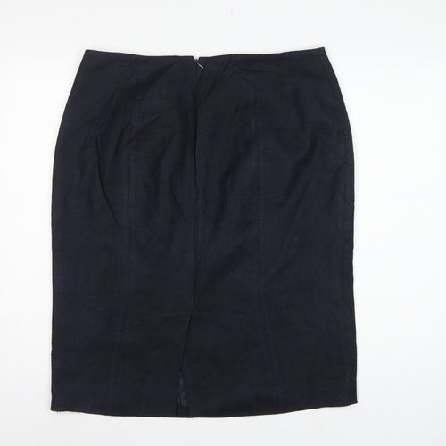 Hobbs Women Blue UK 16 Linen Cotton Knee Length Pencil Skirt
