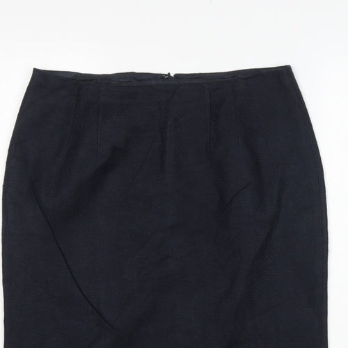 Hobbs Women Blue UK 16 Linen Cotton Knee Length Pencil Skirt