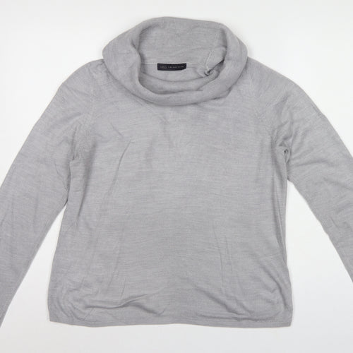 Marks & Spencer Women Grey UK 14 Cowl Neck Raglan Knit Jumper