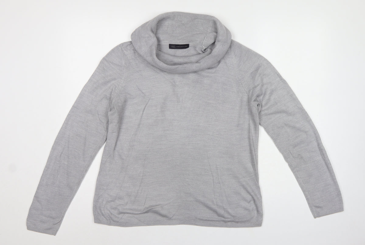Marks & Spencer Women Grey UK 14 Cowl Neck Raglan Knit Jumper