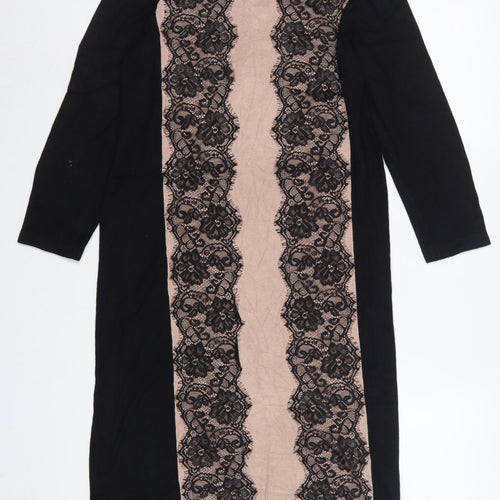 Coast Women Black Pink UK 12 Bodycon Knit Lace Knee Length Dress