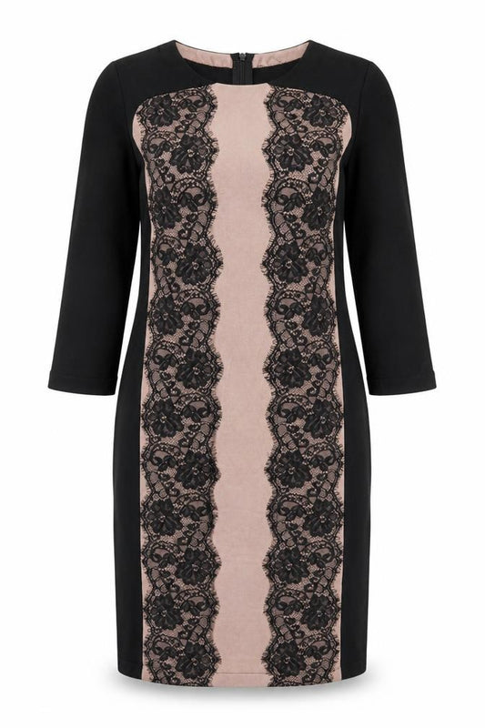 Front view of Coast Women Black Pink UK 12 Bodycon Knit Lace Knee Length Dress
