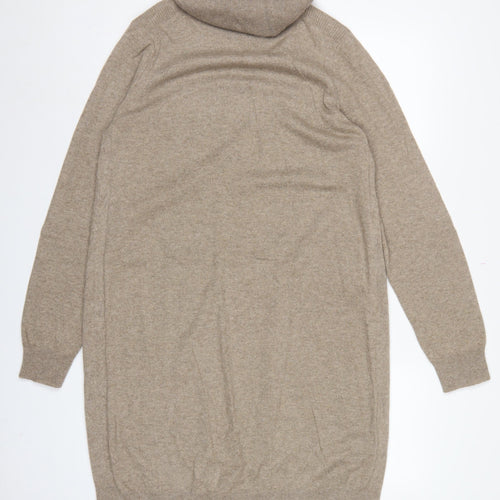 Jaeger Women Beige L Wool Cashmere Roll Neck Knee Length Jumper Dress