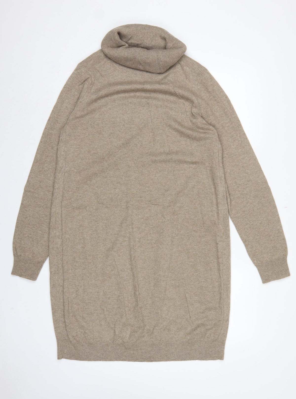 Jaeger Women Beige L Wool Cashmere Roll Neck Knee Length Jumper Dress