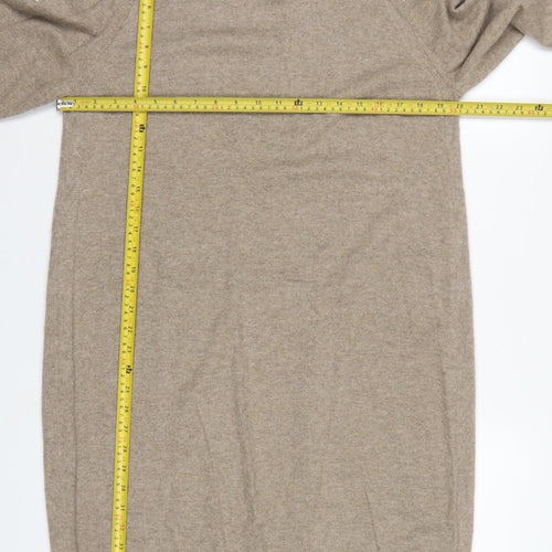 Jaeger Women Beige L Wool Cashmere Roll Neck Knee Length Jumper Dress