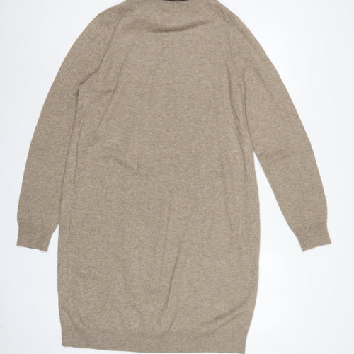 Jaeger Women Beige L Wool Cashmere Roll Neck Knee Length Jumper Dress