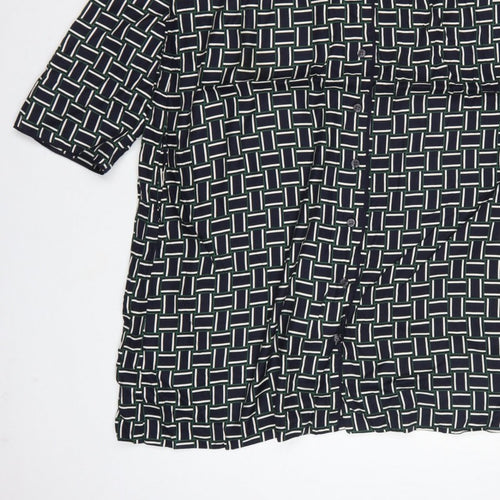 Hobbs Women Black Geometric UK 16 Knee Length Shirt Dress Belted