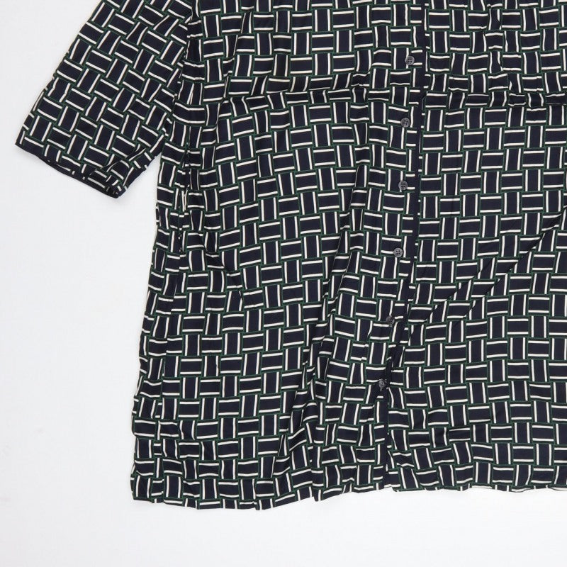 Hobbs Women Black Geometric UK 16 Knee Length Shirt Dress Belted