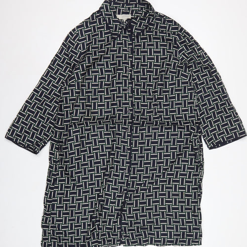 Hobbs Women Black Geometric UK 16 Knee Length Shirt Dress Belted