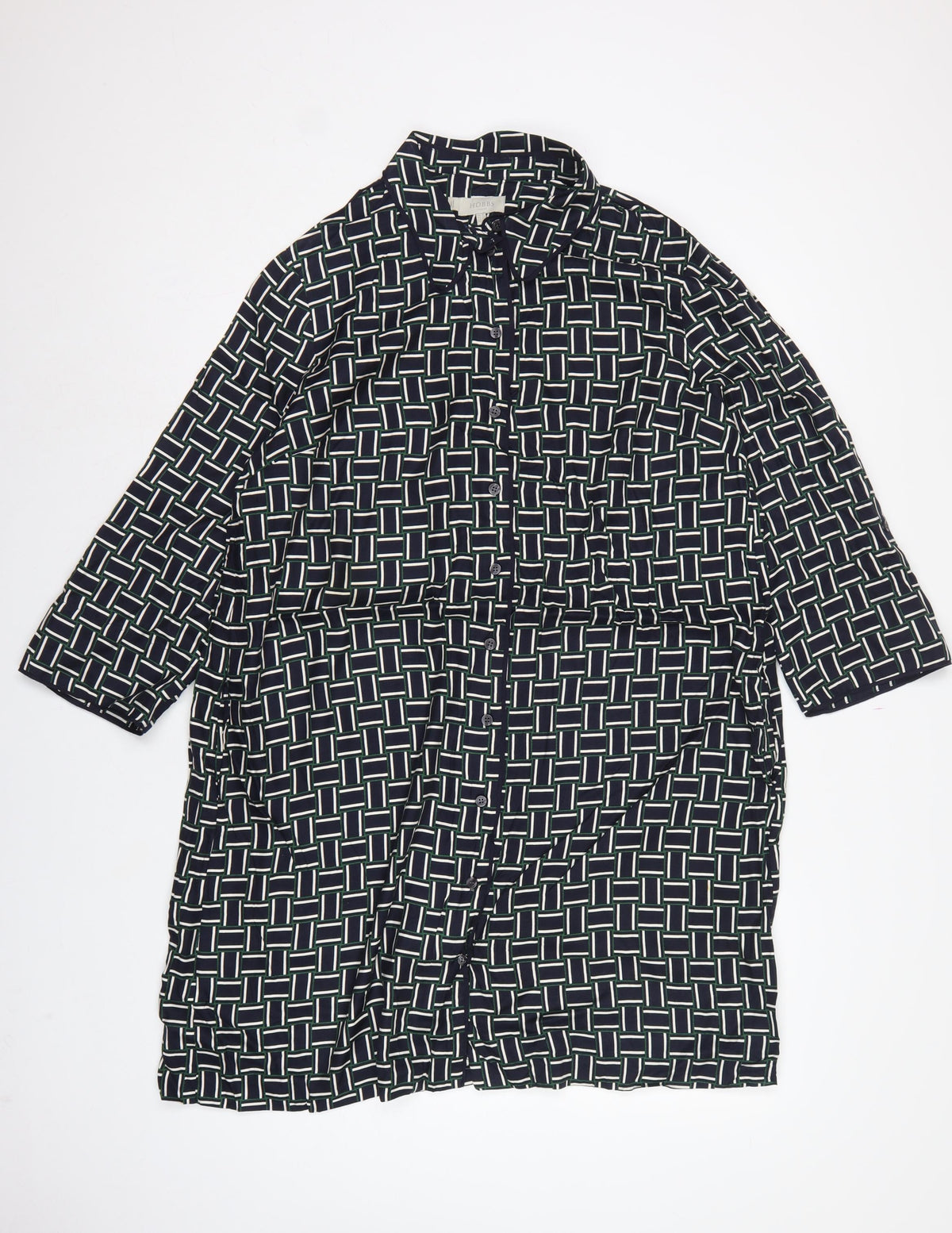 Hobbs Women Black Geometric UK 16 Knee Length Shirt Dress Belted