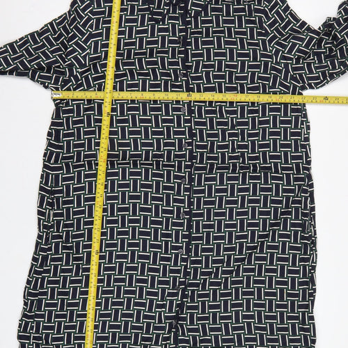 Hobbs Women Black Geometric UK 16 Knee Length Shirt Dress Belted