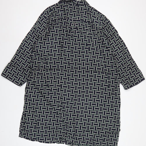 Hobbs Women Black Geometric UK 16 Knee Length Shirt Dress Belted