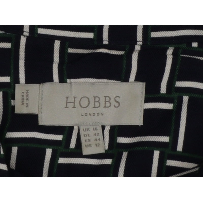 Hobbs Women Black Geometric UK 16 Knee Length Shirt Dress Belted
