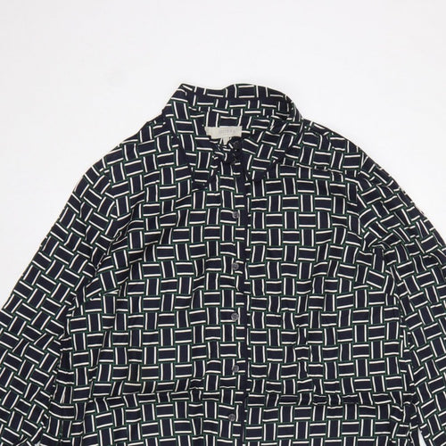 Hobbs Women Black Geometric UK 16 Knee Length Shirt Dress Belted