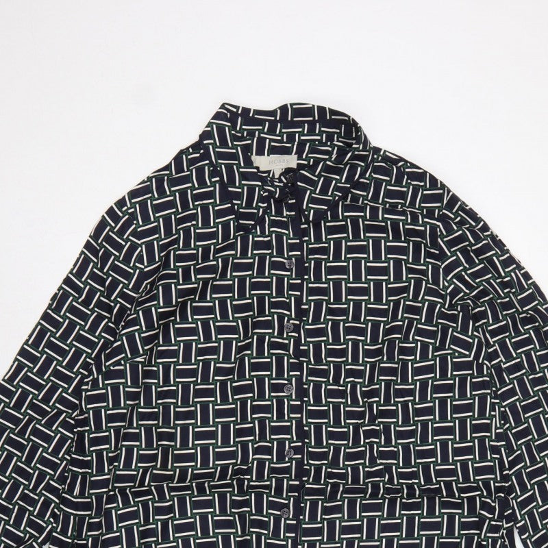 Hobbs Women Black Geometric UK 16 Knee Length Shirt Dress Belted