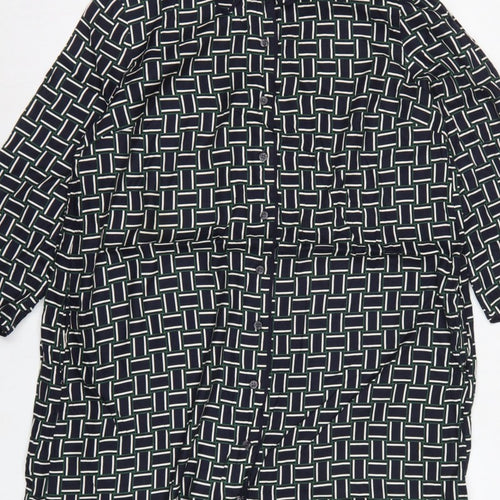 Hobbs Women Black Geometric UK 16 Knee Length Shirt Dress Belted