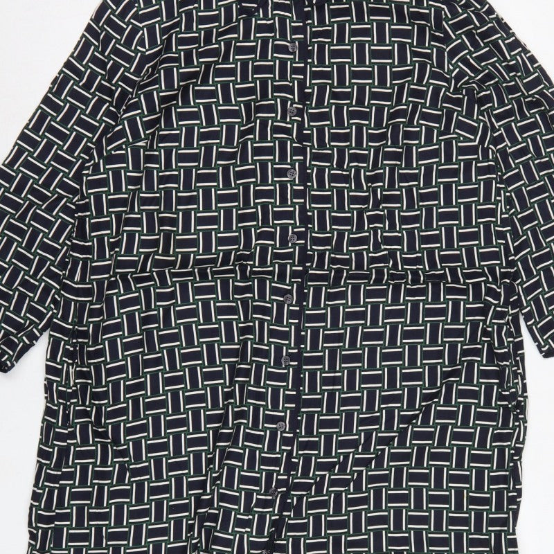 Hobbs Women Black Geometric UK 16 Knee Length Shirt Dress Belted