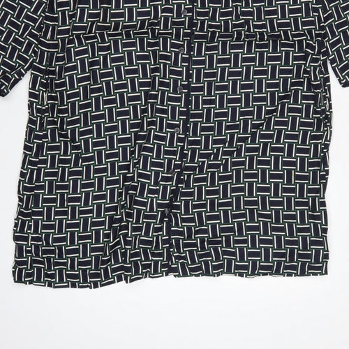 Hobbs Women Black Geometric UK 16 Knee Length Shirt Dress Belted