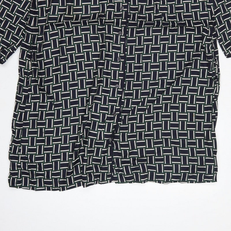 Hobbs Women Black Geometric UK 16 Knee Length Shirt Dress Belted