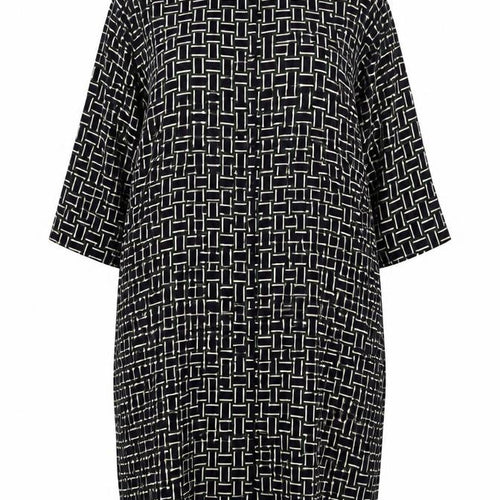 Hobbs Women Black Geometric UK 16 Knee Length Shirt Dress Belted