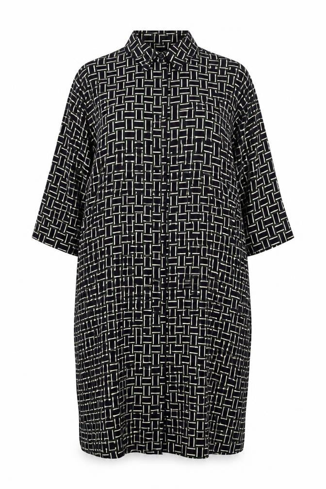 Hobbs Women Black Geometric UK 16 Knee Length Shirt Dress Belted