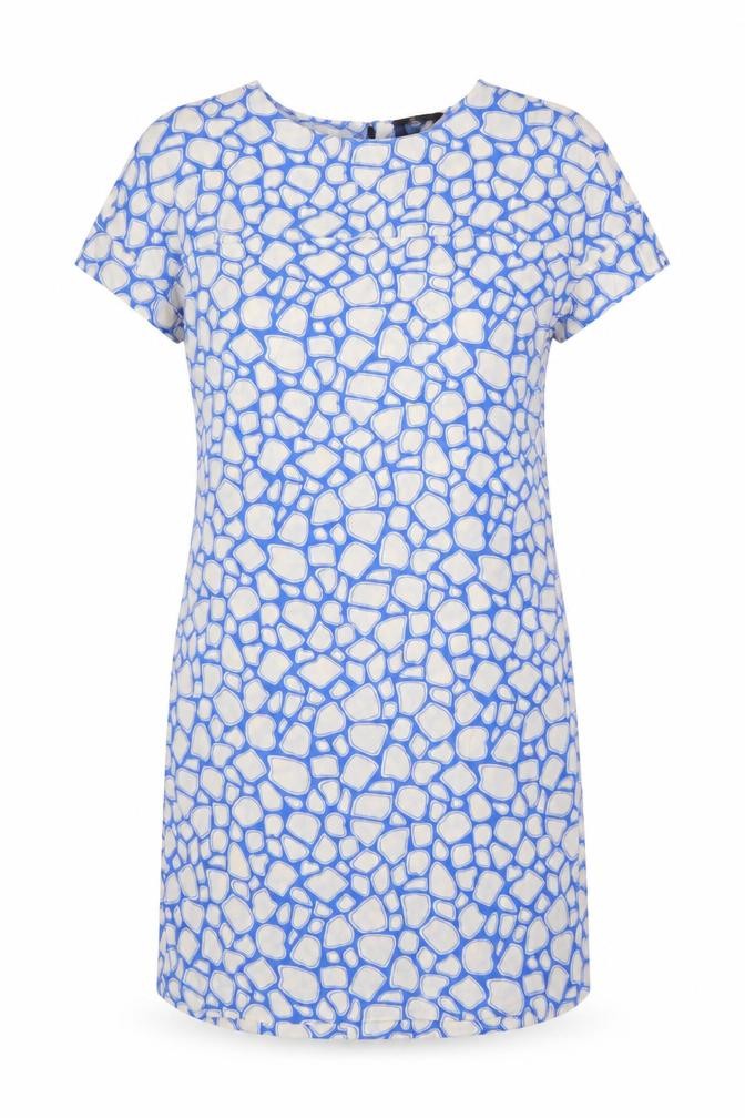 Front view of Marks & Spencer Women Blue Geometric UK 8 Shift Mini Dress