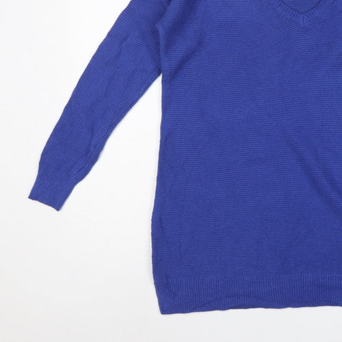 Boden Women Blue M Cotton Knit V-Neck Long Sleeve Jumper Dress