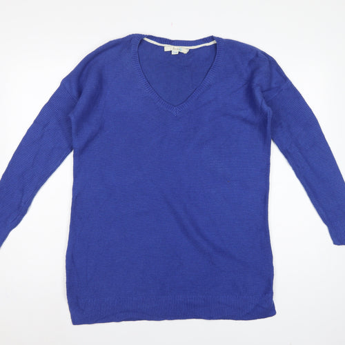 Boden Women Blue M Cotton Knit V-Neck Long Sleeve Jumper Dress