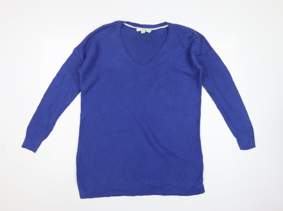 Boden Women Blue M Cotton Knit V-Neck Long Sleeve Jumper Dress