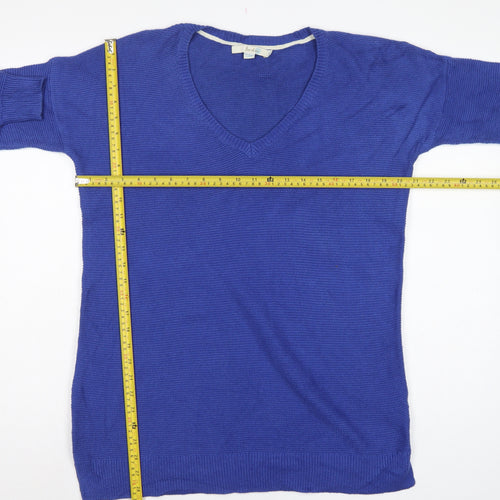 Boden Women Blue M Cotton Knit V-Neck Long Sleeve Jumper Dress